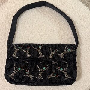 Black Beaded Evening Clutch with Turquoise Accent